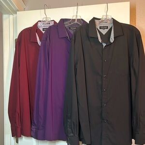 Van Heusen Dress Shirt Lot - Size 2XL - 3 Pack! Black, Purple, & Wine